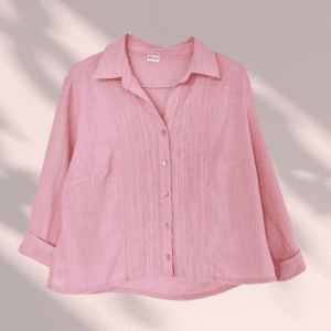 Chemisier Damart Rose plastron plissé