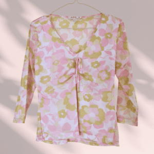 Top en tulle lycra fleuri blanc rose et vert