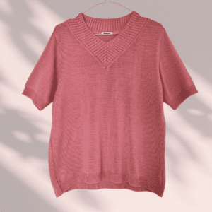 Top col V maille rose Damart