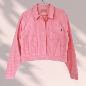 Veste jean rayée rose et blanc