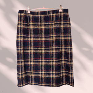 Jupe droite tweed bleu marine rouge et beige