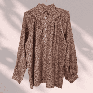 Chemisier en soie motif fleuri marron et crème