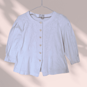 Top jersey blanc broderie fleurs vintage